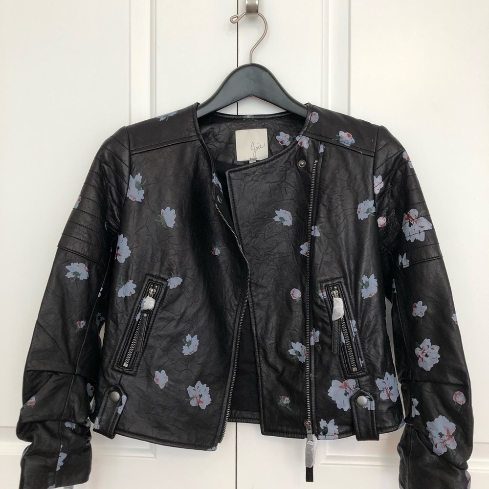 Joie black floral leather jacket